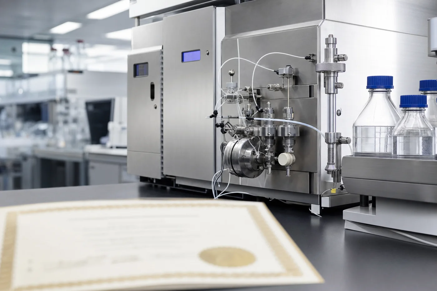 Precision analytical instrument in a clean laboratory.